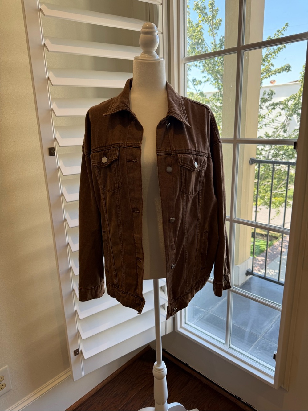 Brown Women's Denim Jacket - Classic Button-Front
